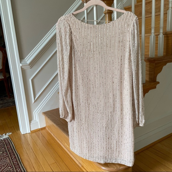ONE33 SOCIAL Open-Back Beaded Shift Dress - Cocktail Formal Dress - peach ivory - Picture 11 of 16